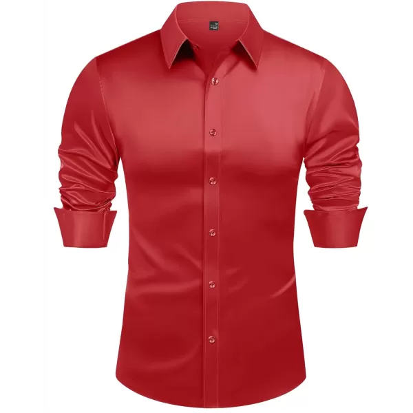 J.VER Men's Silk Satin Long Sleeve Dress Shirts Shiny Casual Button Down Shirt Luxury Party Prom Shirts