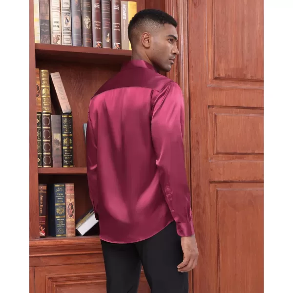 J.VER Men's Silk Satin Long Sleeve Dress Shirts Shiny Casual Button Down Shirt Luxury Party Prom Shirts