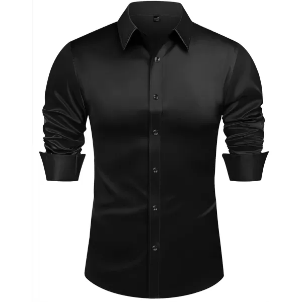 J.VER Men's Silk Satin Long Sleeve Dress Shirts Shiny Casual Button Down Shirt Luxury Party Prom Shirts