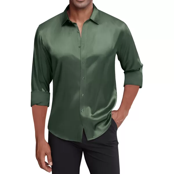 J.VER Men's Silk Satin Long Sleeve Dress Shirts Shiny Casual Button Down Shirt Luxury Party Prom Shirts