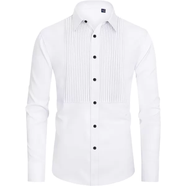 J.VER Men's Tuxedo Shirt Formal Dress Shirt Pleated Long Sleeve Button Down Shirts for Prom Party Wedding