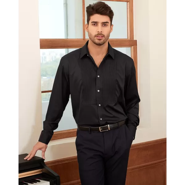 J.VER Men's Tuxedo Shirt Formal Dress Shirt Pleated Long Sleeve Button Down Shirts for Prom Party Wedding