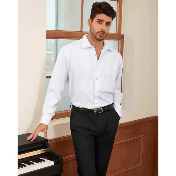 J.VER Men's Tuxedo Shirt Formal Dress Shirt Pleated Long Sleeve Button Down Shirts for Prom Party Wedding
