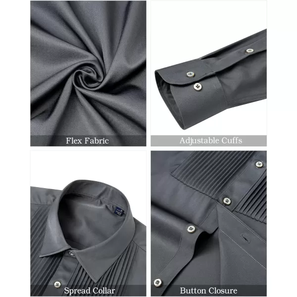 J.VER Men's Tuxedo Shirt Formal Dress Shirt Pleated Long Sleeve Button Down Shirts for Prom Party Wedding