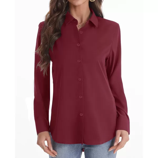 J.VER Womens Button Down Shirt Long Sleeve Wrinkle Free Lightweight Solid Chiffon Dress Shirts Work Blouse