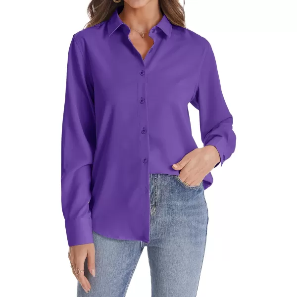 J.VER Womens Button Down Shirt Long Sleeve Wrinkle Free Lightweight Solid Chiffon Dress Shirts Work Blouse