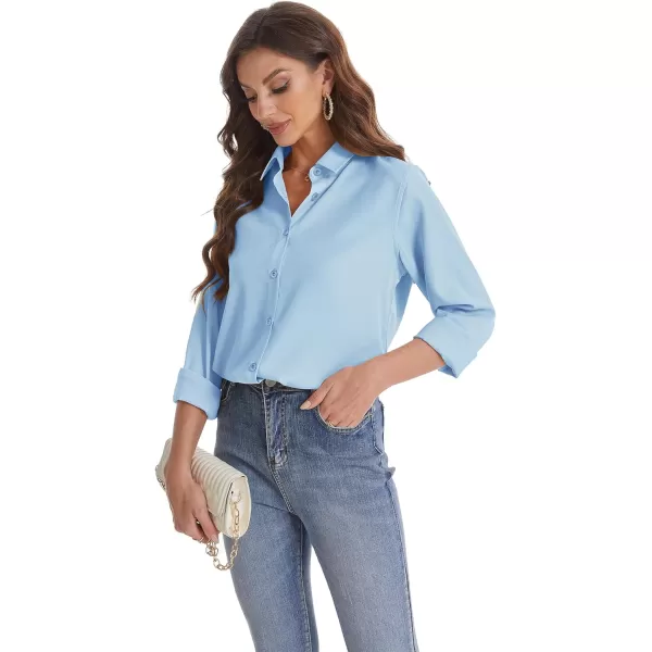 J.VER Womens Button Down Shirt Long Sleeve Wrinkle Free Lightweight Solid Chiffon Dress Shirts Work Blouse