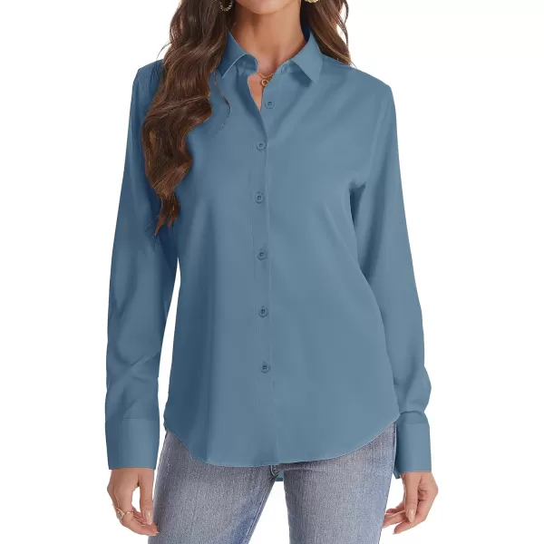 J.VER Womens Button Down Shirt Long Sleeve Wrinkle Free Lightweight Solid Chiffon Dress Shirts Work Blouse