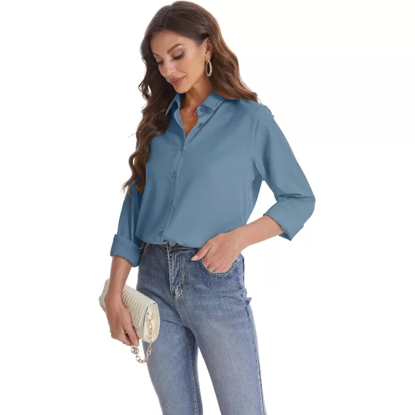 J.VER Womens Button Down Shirt Long Sleeve Wrinkle Free Lightweight Solid Chiffon Dress Shirts Work Blouse