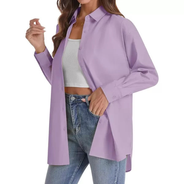 J.VER Womens Oversized Button Down Shirts Casual Long Sleeve Lightweight Breathable Solid Cotton Blouse Office Dress Shirt