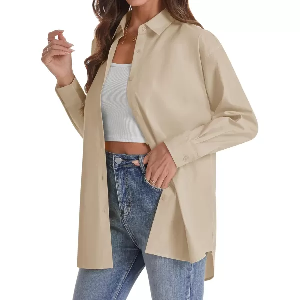 J.VER Womens Oversized Button Down Shirts Casual Long Sleeve Lightweight Breathable Solid Cotton Blouse Office Dress Shirt