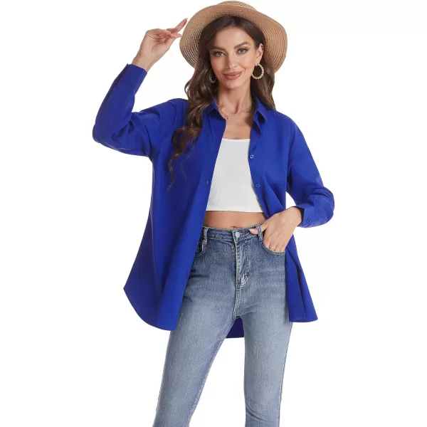J.VER Womens Oversized Button Down Shirts Casual Long Sleeve Lightweight Breathable Solid Cotton Blouse Office Dress Shirt