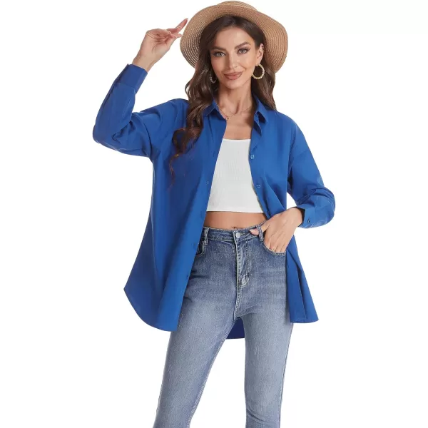 J.VER Womens Oversized Button Down Shirts Casual Long Sleeve Lightweight Breathable Solid Cotton Blouse Office Dress Shirt