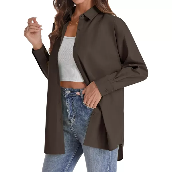 J.VER Womens Oversized Button Down Shirts Casual Long Sleeve Lightweight Breathable Solid Cotton Blouse Office Dress Shirt