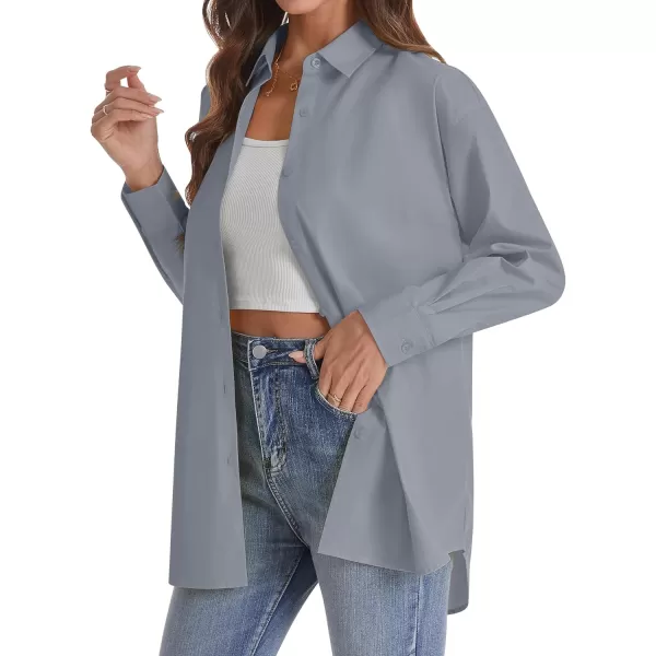 J.VER Womens Oversized Button Down Shirts Casual Long Sleeve Lightweight Breathable Solid Cotton Blouse Office Dress Shirt