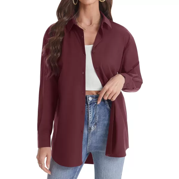 J.VER Womens Oversized Button Down Shirts Casual Long Sleeve Lightweight Breathable Solid Cotton Blouse Office Dress Shirt