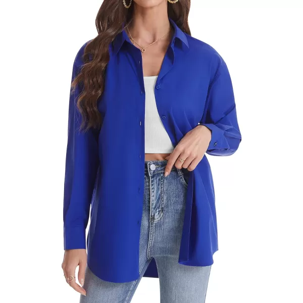J.VER Womens Oversized Button Down Shirts Casual Long Sleeve Lightweight Breathable Solid Cotton Blouse Office Dress Shirt