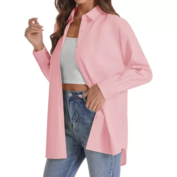 J.VER Womens Oversized Button Down Shirts Casual Long Sleeve Lightweight Breathable Solid Cotton Blouse Office Dress Shirt