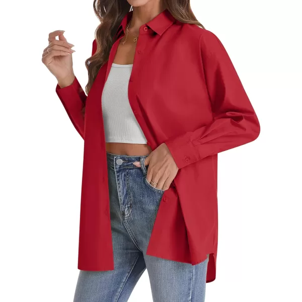 J.VER Womens Oversized Button Down Shirts Casual Long Sleeve Lightweight Breathable Solid Cotton Blouse Office Dress Shirt