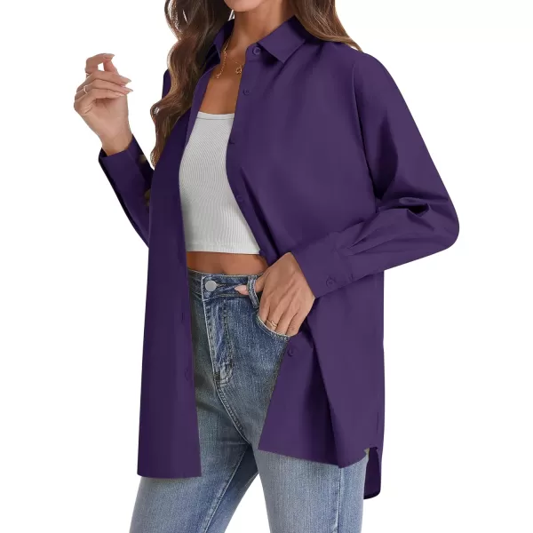 J.VER Womens Oversized Button Down Shirts Casual Long Sleeve Lightweight Breathable Solid Cotton Blouse Office Dress Shirt