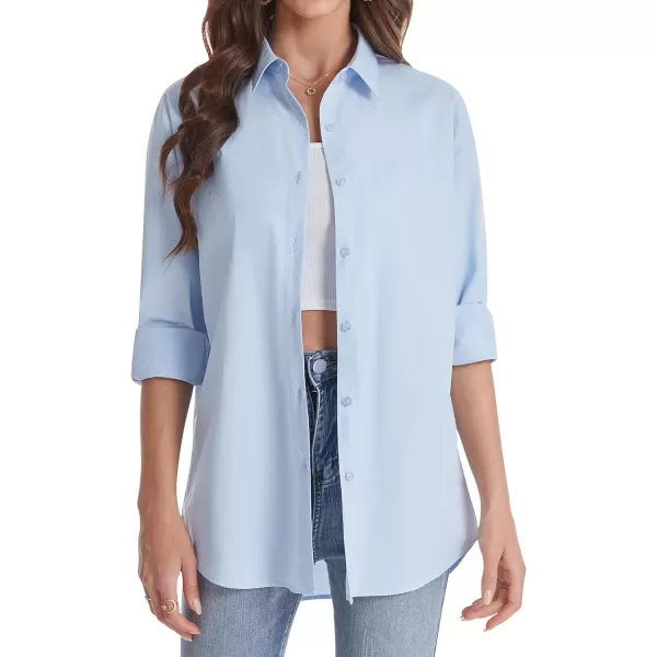 J.VER Womens Oversized Button Down Shirts Casual Long Sleeve Lightweight Breathable Solid Cotton Blouse Office Dress Shirt