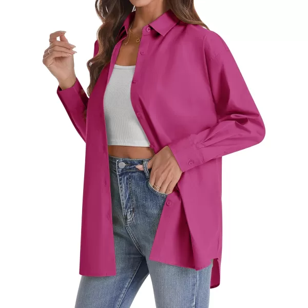 J.VER Womens Oversized Button Down Shirts Casual Long Sleeve Lightweight Breathable Solid Cotton Blouse Office Dress Shirt