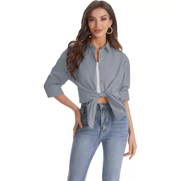 J.VER Womens Oversized Button Down Shirts Casual Long Sleeve Lightweight Breathable Solid Cotton Blouse Office Dress Shirt