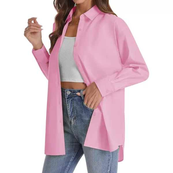J.VER Womens Oversized Button Down Shirts Casual Long Sleeve Lightweight Breathable Solid Cotton Blouse Office Dress Shirt
