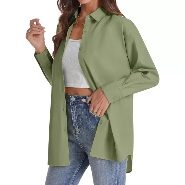J.VER Womens Oversized Button Down Shirts Casual Long Sleeve Lightweight Breathable Solid Cotton Blouse Office Dress Shirt