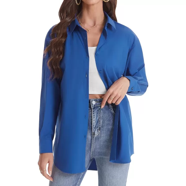 J.VER Womens Oversized Button Down Shirts Casual Long Sleeve Lightweight Breathable Solid Cotton Blouse Office Dress Shirt