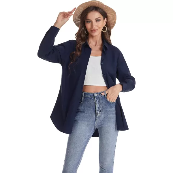 J.VER Womens Oversized Button Down Shirts Casual Long Sleeve Lightweight Breathable Solid Cotton Blouse Office Dress Shirt