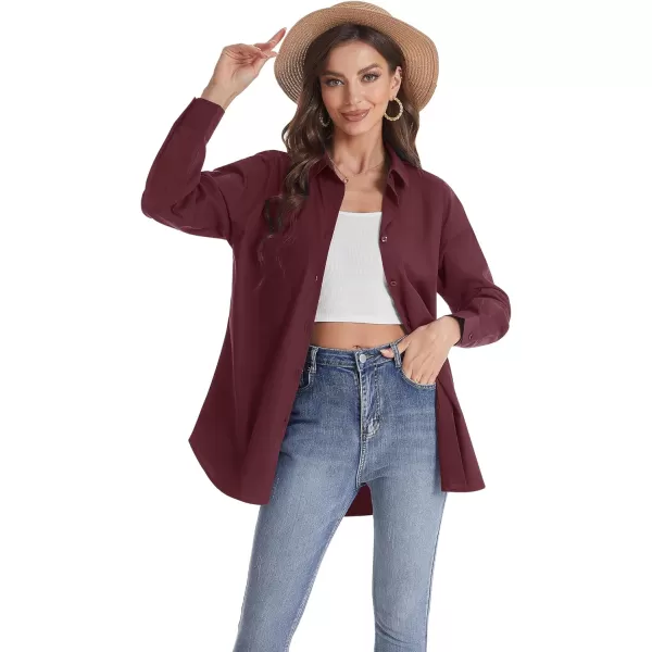 J.VER Womens Oversized Button Down Shirts Casual Long Sleeve Lightweight Breathable Solid Cotton Blouse Office Dress Shirt