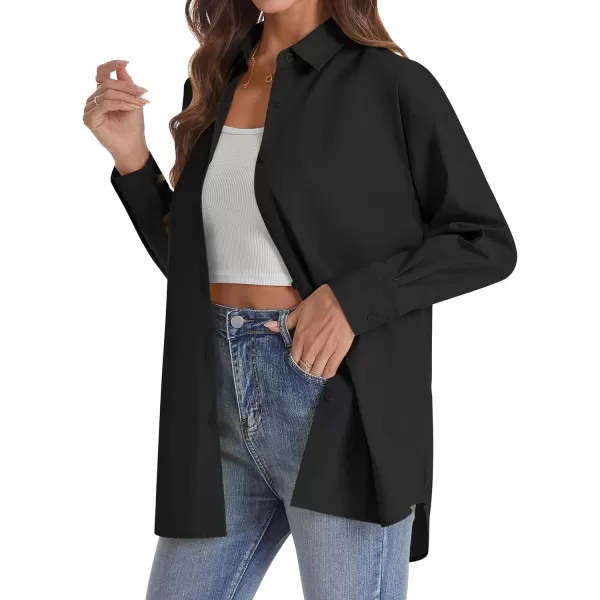 J.VER Womens Oversized Button Down Shirts Casual Long Sleeve Lightweight Breathable Solid Cotton Blouse Office Dress Shirt