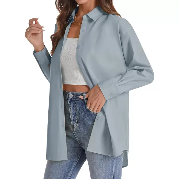 J.VER Womens Oversized Button Down Shirts Casual Long Sleeve Lightweight Breathable Solid Cotton Blouse Office Dress Shirt