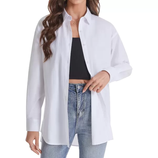 J.VER Womens Oversized Button Down Shirts Casual Long Sleeve Lightweight Breathable Solid Cotton Blouse Office Dress Shirt