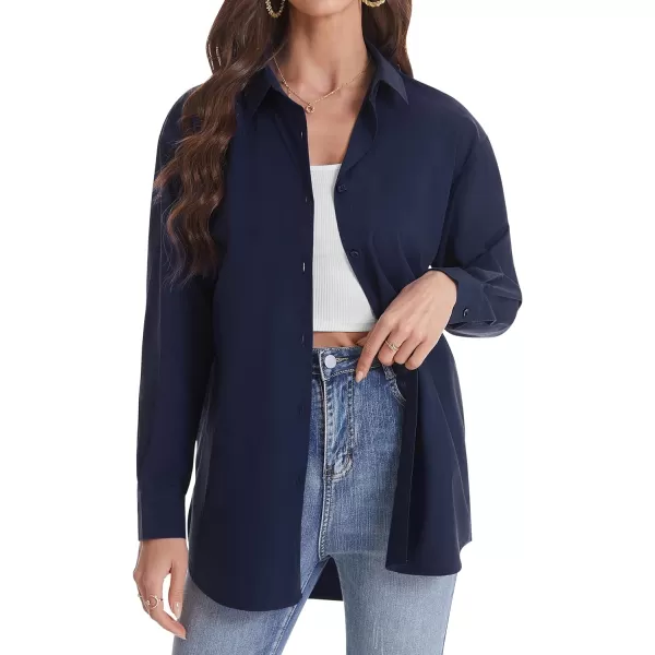 J.VER Womens Oversized Button Down Shirts Casual Long Sleeve Lightweight Breathable Solid Cotton Blouse Office Dress Shirt