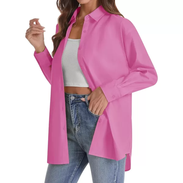 J.VER Womens Oversized Button Down Shirts Casual Long Sleeve Lightweight Breathable Solid Cotton Blouse Office Dress Shirt