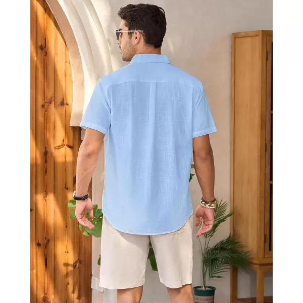 Mens Linen Shirts Short Sleeve Button Up Casual Lightweight Solid Shirt Stylish Cuban Guayabera Beach Tops