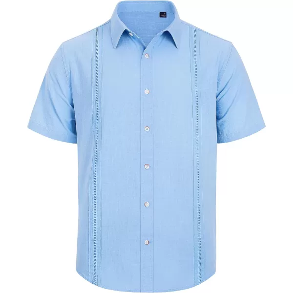 Mens Linen Shirts Short Sleeve Button Up Casual Lightweight Solid Shirt Stylish Cuban Guayabera Beach Tops