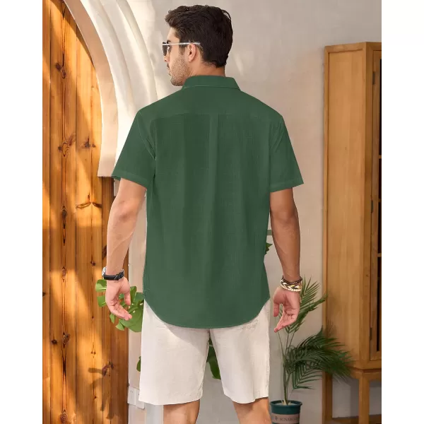 Mens Linen Shirts Short Sleeve Button Up Casual Lightweight Solid Shirt Stylish Cuban Guayabera Beach Tops