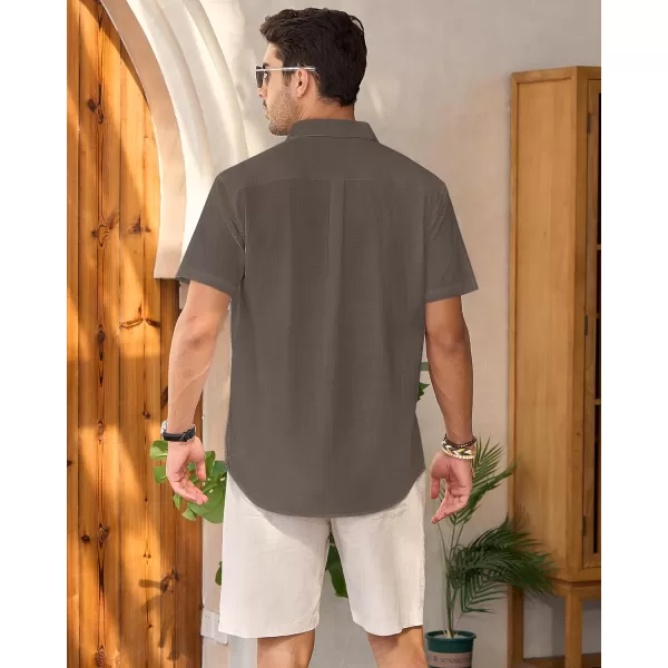 Mens Linen Shirts Short Sleeve Button Up Casual Lightweight Solid Shirt Stylish Cuban Guayabera Beach Tops