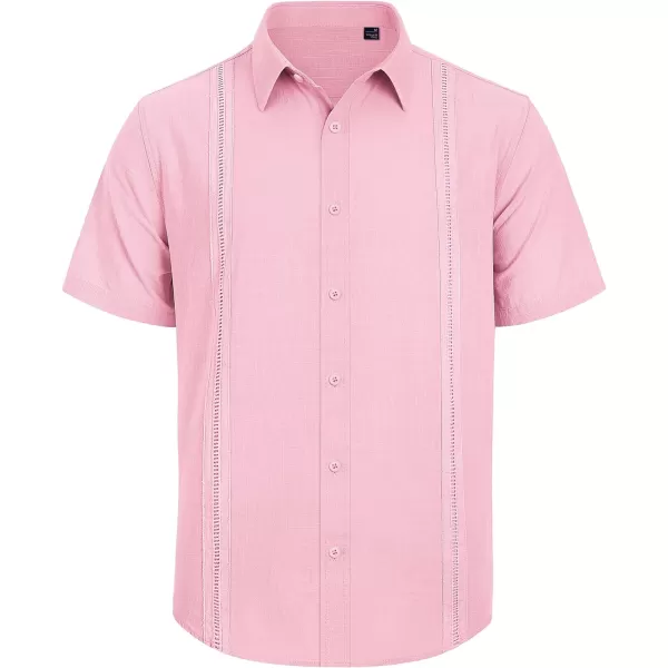 Mens Linen Shirts Short Sleeve Button Up Casual Lightweight Solid Shirt Stylish Cuban Guayabera Beach Tops