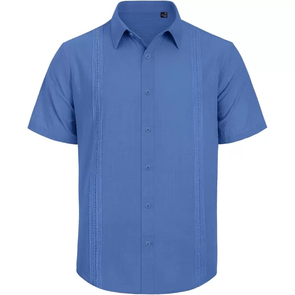 Mens Linen Shirts Short Sleeve Button Up Casual Lightweight Solid Shirt Stylish Cuban Guayabera Beach Tops