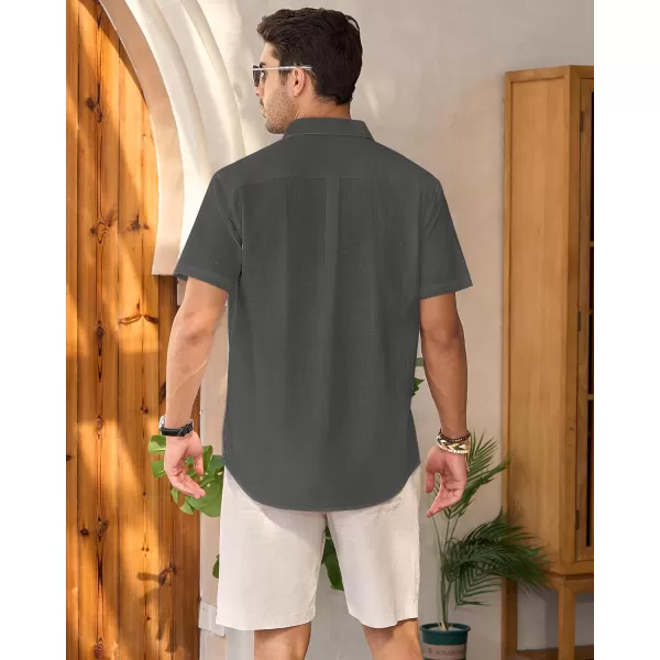 Mens Linen Shirts Short Sleeve Button Up Casual Lightweight Solid Shirt Stylish Cuban Guayabera Beach Tops