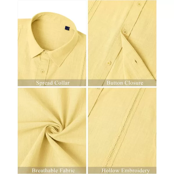 Mens Linen Shirts Short Sleeve Button Up Casual Lightweight Solid Shirt Stylish Cuban Guayabera Beach Tops