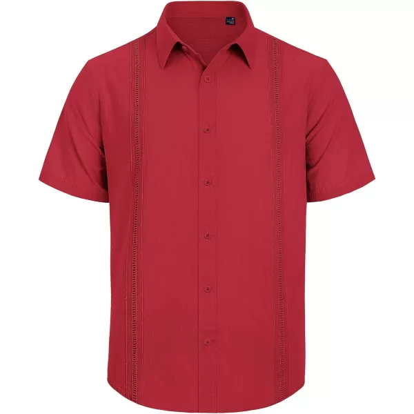 Mens Linen Shirts Short Sleeve Button Up Casual Lightweight Solid Shirt Stylish Cuban Guayabera Beach Tops