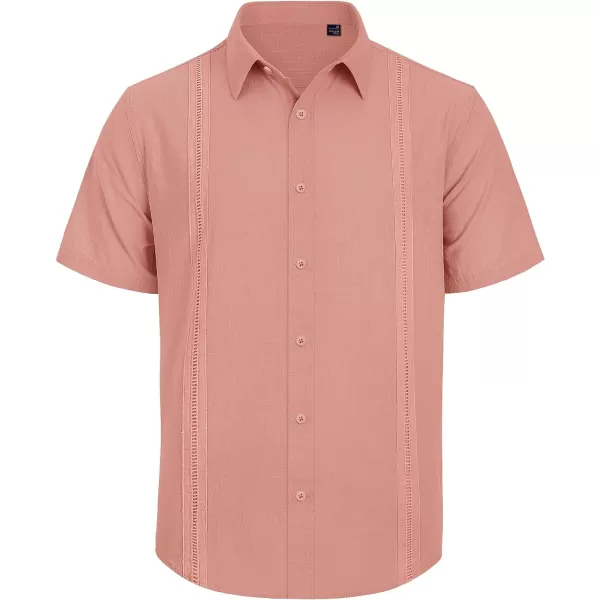 Mens Linen Shirts Short Sleeve Button Up Casual Lightweight Solid Shirt Stylish Cuban Guayabera Beach Tops