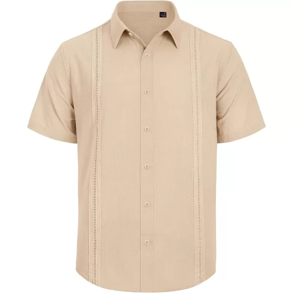 Mens Linen Shirts Short Sleeve Button Up Casual Lightweight Solid Shirt Stylish Cuban Guayabera Beach Tops