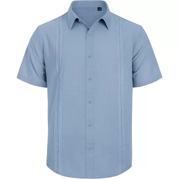 Mens Linen Shirts Short Sleeve Button Up Casual Lightweight Solid Shirt Stylish Cuban Guayabera Beach Tops