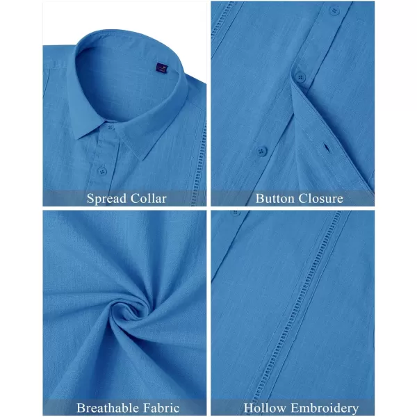 Mens Linen Shirts Short Sleeve Button Up Casual Lightweight Solid Shirt Stylish Cuban Guayabera Beach Tops